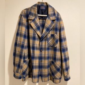 Pendleton Wool Plaid Flannel Button Up Suede Elbow Patches Size XL